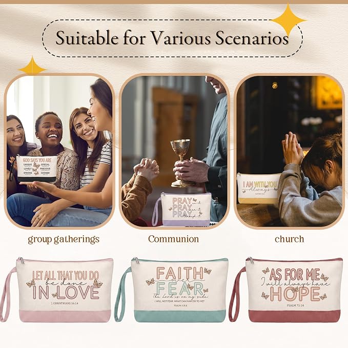 12 Pcs Jesus Canvas Makeup Bags with Zipper DIY Craft Morandi Cosmetic Bags Bulk Heat Transfer Travel Toiletry Pouch for Women Colleagues Friends Christmas Vacation - Image 6