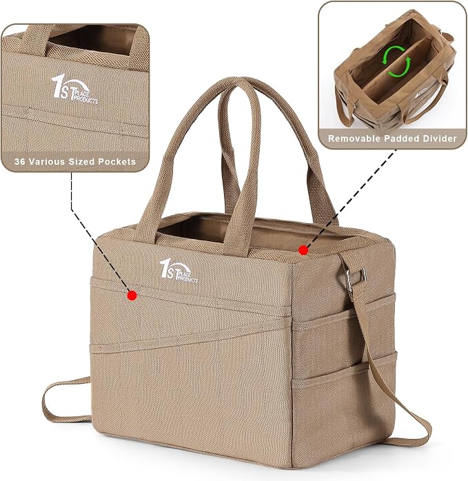 Art Craft Supply & Pottery Bag – 36 Pockets – Detachable Shoulder Strap - Handles – Removable Padded Divider - Washable – Tools, Knitting, Crochet, Yarn, Sewing, Scrapbooking, Clay, Tote - Image 2