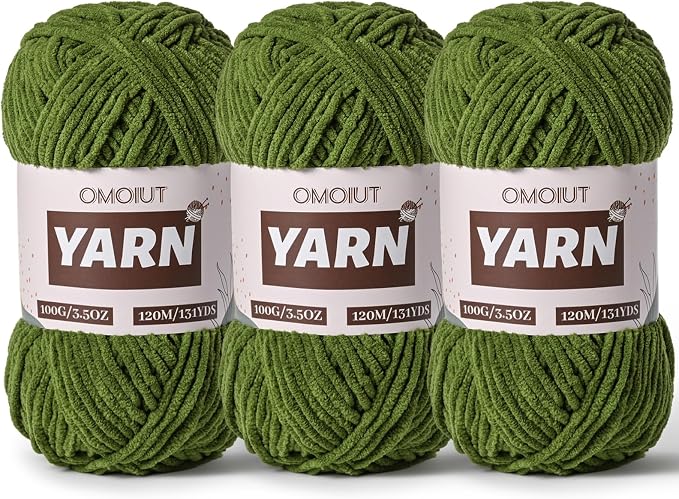 3 Packs Plush Chenille Chunky Crochet Yarn - Baby Yarn for Crocheting Soft - Velvet Yarns Knitting for Blankets Crafts - Fluffy Amigurumi Yarns 300g / 393yd (3 Pine Green) by Unknown