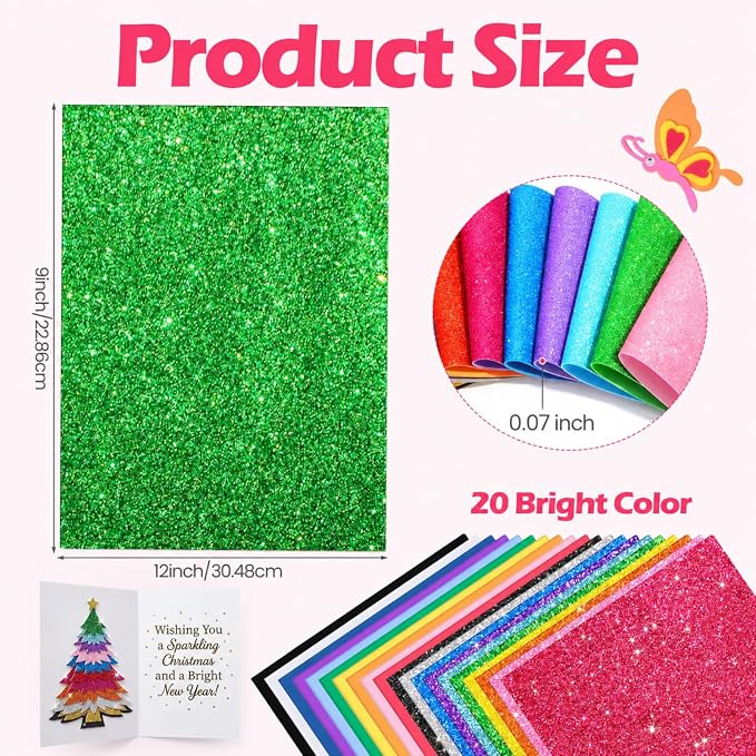 Pangda 100 Pcs 9 x 12 Inch EVA Craft Foam Sheet Crafts, 10 Glitter Colors | 2mm Thick Sheet Craft, Colorfed Crafting Handicraft Paper Set, for DIY Arts Scrapbooking School Classroom Project Supplie - Image 4