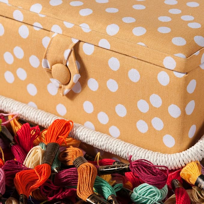 Hobby Gift Medium Sewing Box Organiser | Fabric Covered Storage Box, Handle, Internal Tray, Pin Cushion and Pocket, For Sewing, Quilting and Knitting Supplies - Image 8