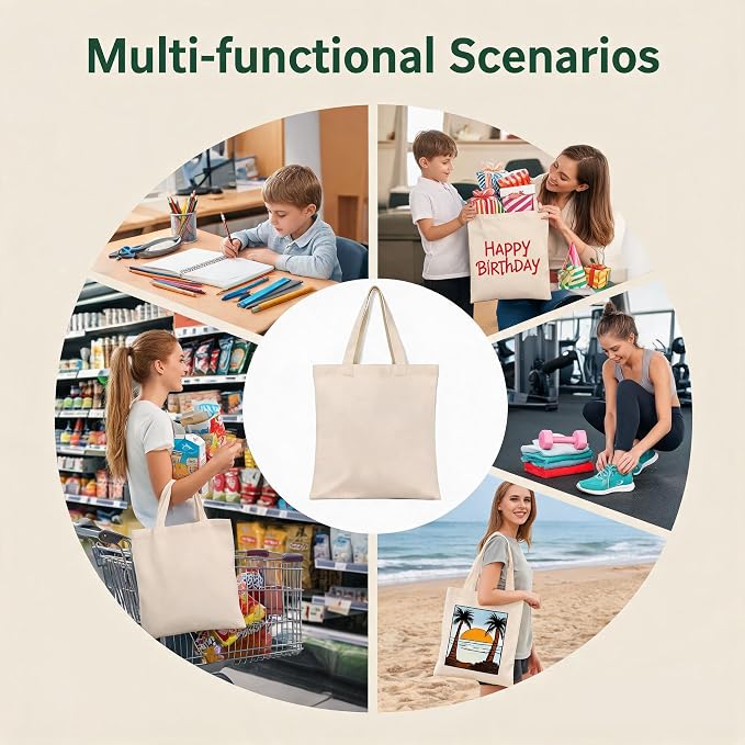 12oz Blank Canvas Tote Bags 14"x12" Canvas Bag 2/6/12/24/48 Pack DIY Sublimation Machine Washable - Image 5