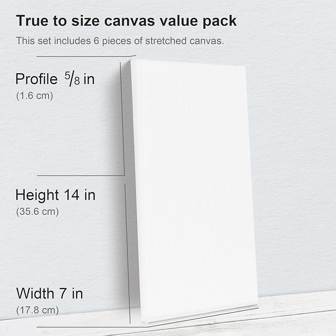 PHOENIX Long Stretched Canvas for Painting 7x14 Inch/6 Value Pack, 8 Oz Triple Primed, 5/8 Inch Profile, 100% Cotton White Blank Canvas, Rectangular Framed Canvas for Oil Acrylic & Pouring Art - Image 3