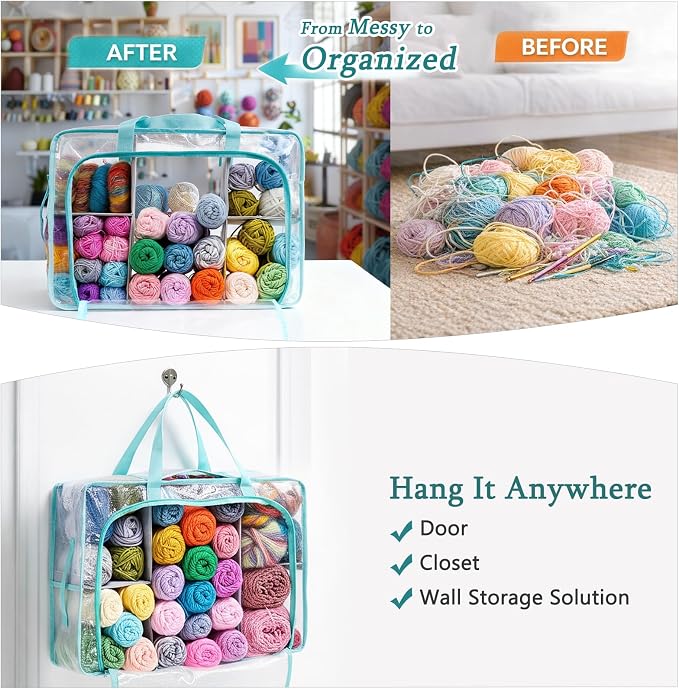 MYBAGZING Clear Yarn Storage Bags, 21" Large Flat Under Bed Yarn Organizer with Zipper & Handles, Stackable Knitting and Crochet Storage for Closet Shelves, Craft Room, Yarn Skeins, Hooks & Needles - Image 6