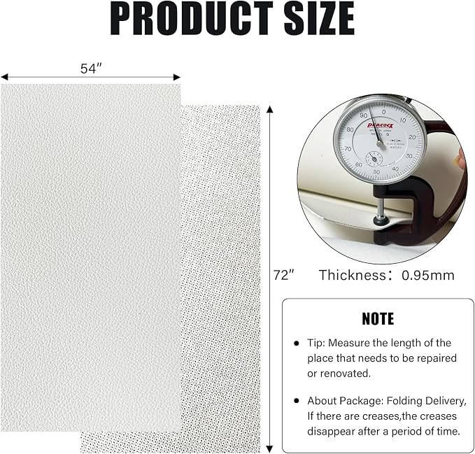 Faux Leather Fabric,54"x72" Thick Durable Synthetic Upholstery Leather Vinyl, Soft Smooth Waterproof, Durable,Replacement Renovate for Wallets, DIY Projects, Furniture, Car Seats 2 Yards-White - Image 2