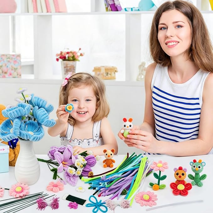 3600 Pcs Pipe Cleaners Craft Bulk Multi-Color Chenille Stems Art Supplies with 50 Flower Stems 5 Tape 10 Glue and 4 Stamens for DIY Arts and Crafts Projects Flowers Decorations (36 Colors) - Image 6