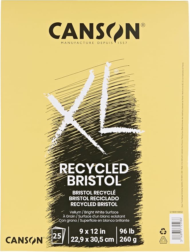 Canson XL Series Recycled Bristol Paper Pad, Dual Sided Smooth and Vellum for Pencil, Marker or Ink, Fold Over, 96 Pound, 9 x 12 In, White, 25 Sheets by Unknown