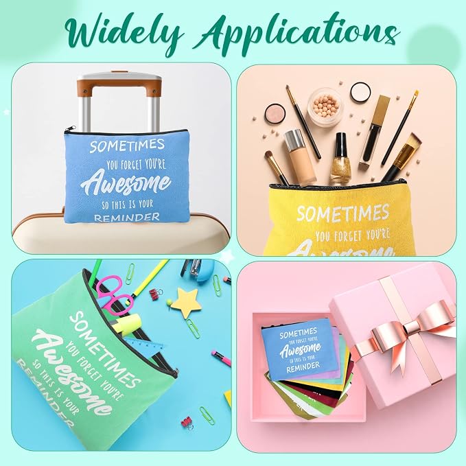Kajaia 50 Pcs Inspirational Gifts Cosmetic Bags Thank You Appreciation Gift Canvas Makeup Bag Toiletry Bag with Zipper Motivational Quotes Purse for Girl Women Mom(Multicolored,6.7 x 9.1 Inch) - Image 4