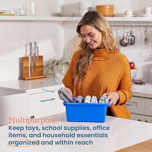 ECR4Kids Scoop Front Storage Bins, Multipurpose Organization, Blue, 10-Piece - Image 3