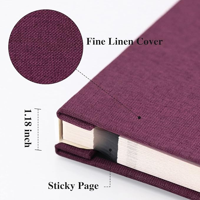 Vienrose Self Adhesive Photo Album with Window 13x12.6 60 Pages Purple | Linen Cover, Scrapbook, Fits 4X6 8X10 10X12 Pictures, Metallic Pen, Diy - Image 3