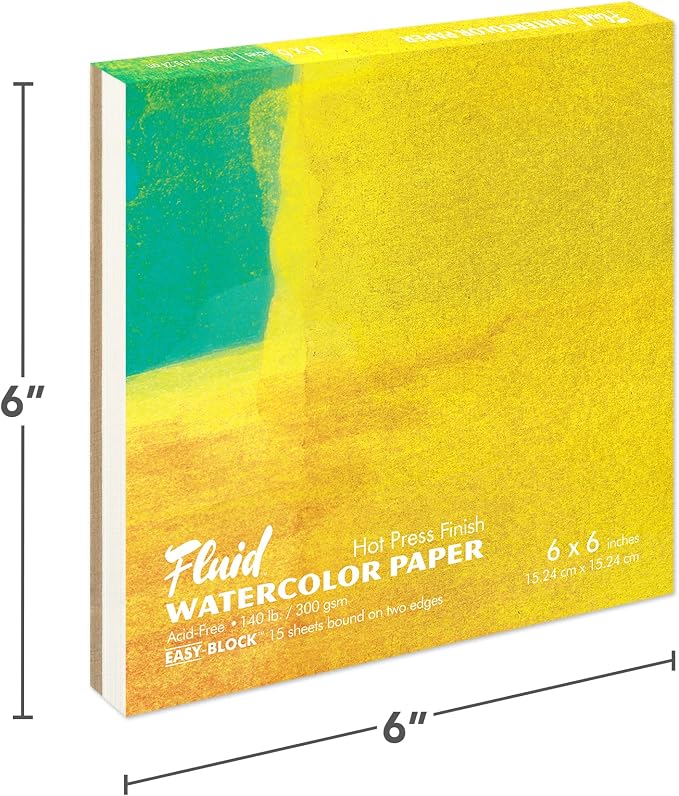 Fluid Watercolor Paper Block, 6 x 6 inches, 15 White Sheets, 140 lb (300 GSM) Hot Press Pad for Artist Painting and Wet Media - Image 2