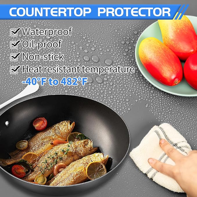 Warome Silicone Mats for Kitchen Counter, 36"X 23.6" Heat Resistant Mats for Countertop, Extra Large Silicone Countertop Protector Mat, Nonstick Counter Mat For Baking/Pastry/Crafts-Gray - Image 3