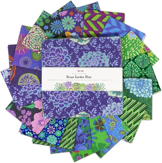 Soimoi 40 Pcs 10 x 10 inches Quilting Fabric Bundles Precut, DIY Cotton Fabric Squares, Printed Layer Cakes Patchwork Materials for Crafts Cloths Decor,Charm Squares for Quilts- Ocean Garden Bliss by Soimoi