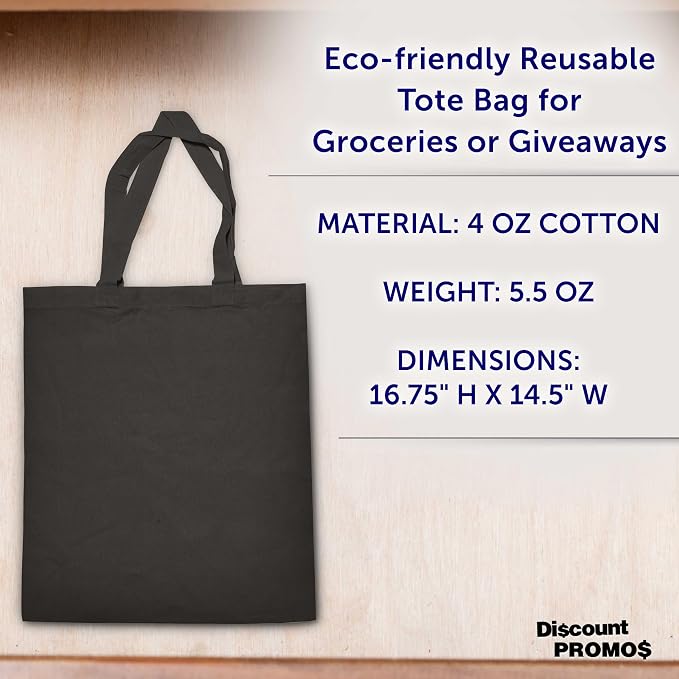 DISCOUNT PROMOS Cotton Canvas Tote Bags Set of 10, Bulk Pack - Reusable, Great for Shopping, Grocery, Beach, Picnic, Wedding Favors - Dark Grey - Image 6