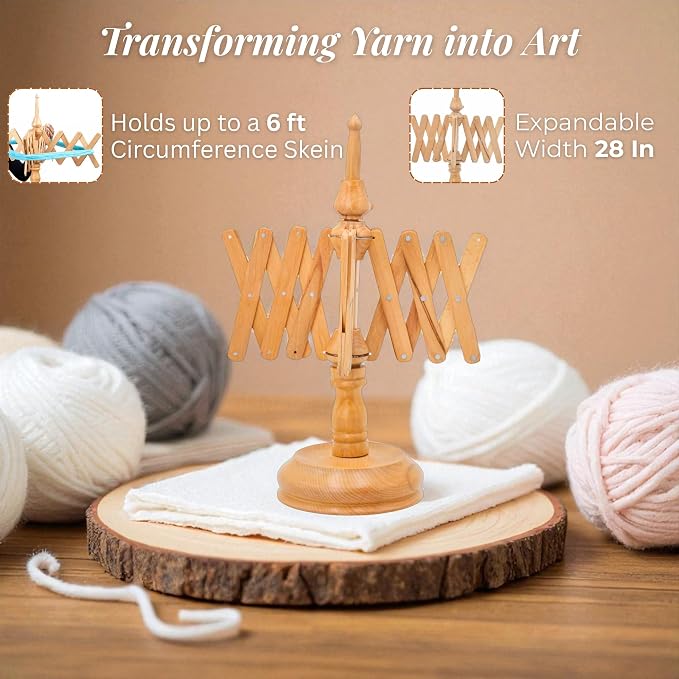 Artistic International Wooden Yarn Winder Set - Handcrafted Yarn Ball Winder for Knitting & Crocheting (Beechwood Swift AT) - Image 5