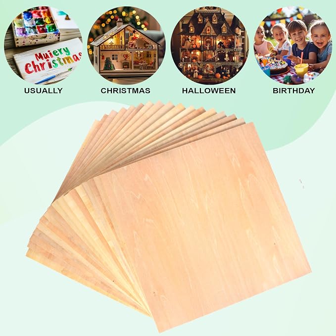 50 Pack 12"x12"x1/8" Basswood Sheets - 3mm Craft Plywood for DIY Ornaments, Model Engraving, Laser Cutting, Architectural Models, Drawing, Wood Burning - Image 4