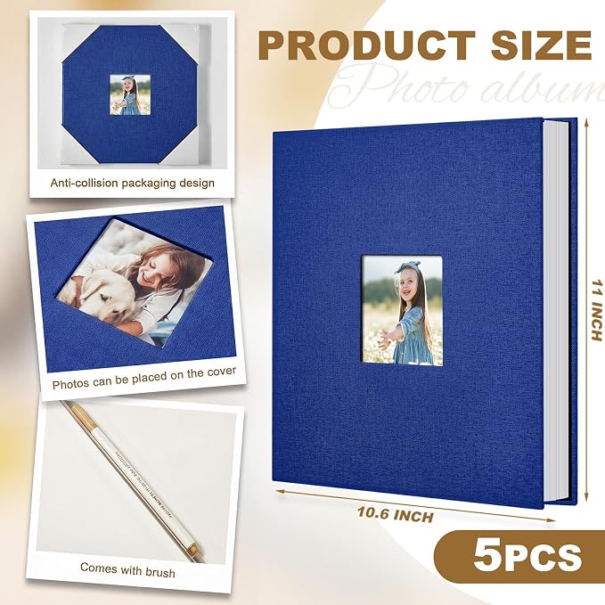 Jetec 5 Pcs 11 x 10.6 Inch Large Photo Album Self Adhesive,Blue - Image 2