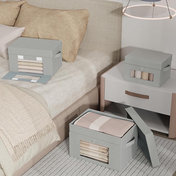 Fabric Storage Bins with Lids, 2 Pack, Grey, 15x9.8x9.8 In | Closet Boxes with 2 Carrying Handles and Sturdy Heavy PP-board, Transparent Window Home Organizers Cubes - Image 6