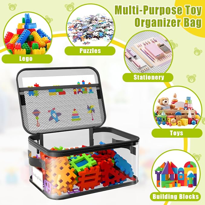 8 Pcs Large Clear Toy Storage Bags with Labels, Handles, Zippers XXL | Large Capacity, Transparent PVC, Waterproof Dustproof, Space-saving, Portability for Building Blocks, Puzzle, Dolls, Travel - Image 5