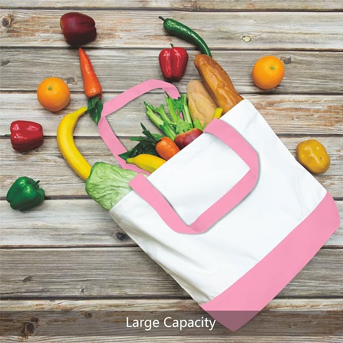 TOPDesign 3-Pack Super Strong Large 12oz Cotton Canvas Tote Bags, Reusable Grocery Shopping Cloth Bags, Fashionable Two-Tone Totes for Crafts, DIY Your Creative Designs - Image 3