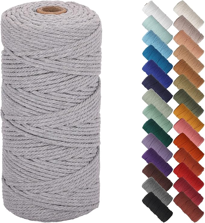 NOANTA Light Gray Macrame Cord 3mm x 109yards, Colored Macrame Rope, Cotton Rope Macrame Yarn, Colorful Cotton Craft Cord for Wall Hanging, Plant Hangers, Crafts, Knitting