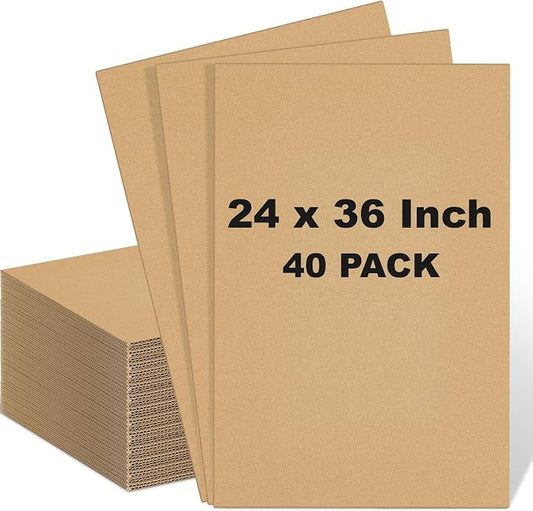40 Pack 24 X 36 Inch Brown Cardboard Sheets | Corrugated Flat Inserts for Packing Shipping Mailing, Protective Separators for Fragile Items Dishes, DIY Crafts Projects by Henoyso