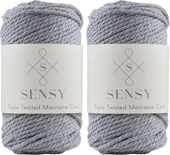 S Sensy 3mm Triple-Recycled Cotton Macrame Cord 2 Skeins, Silver 82 Yards by SSENSY