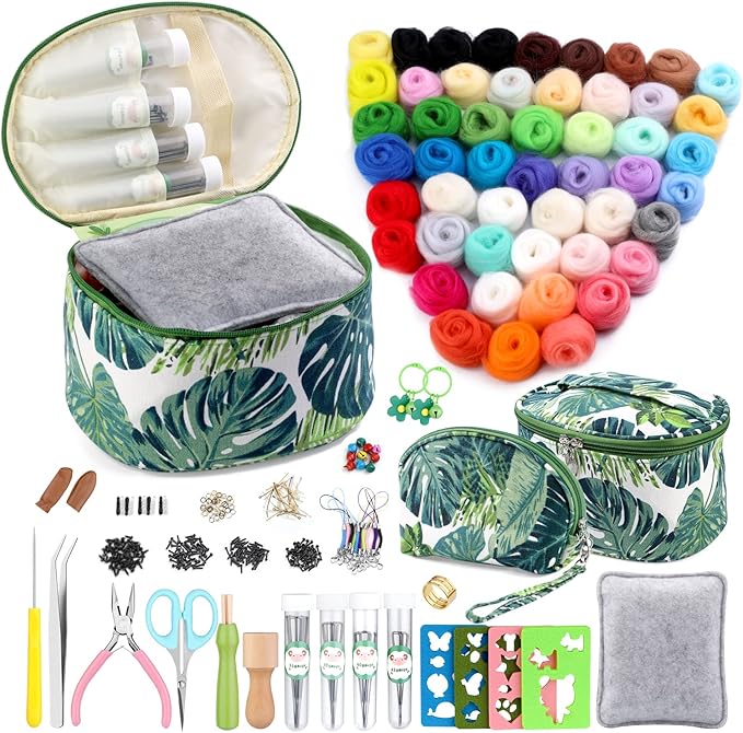 IMZAY Needle Felting Kit for Beginners, 50 Colors Wool Roving Kit | 304 Pcs Needle Felting Starter Kit, Needle Felting Tools with 2 Bags, Felt Tools for Felted Animal Needle Felting Supplies by Imzay