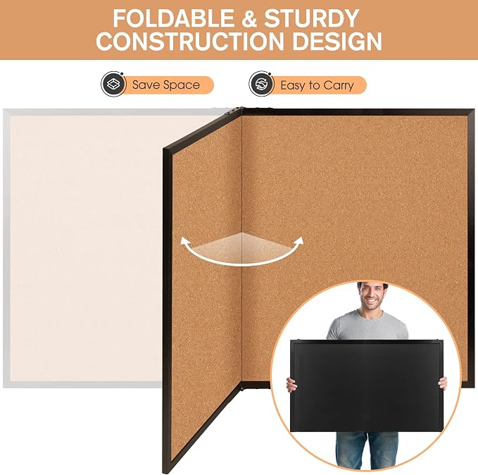 Extra Large Cork Bulletin Board 60" X 48", Foldable Notice Pin Board for Wall, Black Wood Framed 5'x4' Corkboard, Wall Mounted Noticeboard with 32 Push Pins for School, Home & Office - Image 4