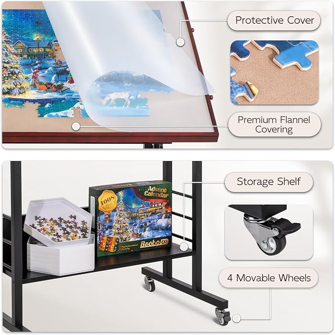 Becko US 1500 Piece Tilting Puzzle Table with 5 Drawers & Protective Cover | Height & 5-Level Angle Adjustable, Ergonomic Jigsaw Board Table for Adults, Easy to Tilt, Relieve Neck & Back Pain - Image 6