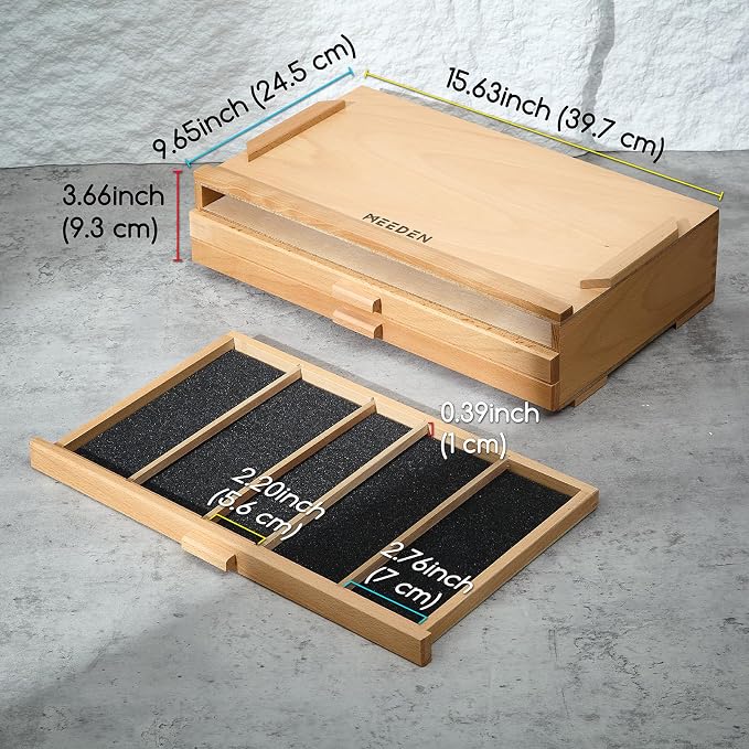 MEEDEN Artist Storage Supply Box: 3-Tier Solid Beech Wood for Artist Supplies with Removable Dividers - Tool Storage Organizer Case for Brushes, Pastels, Pencils, Erasers - Image 3