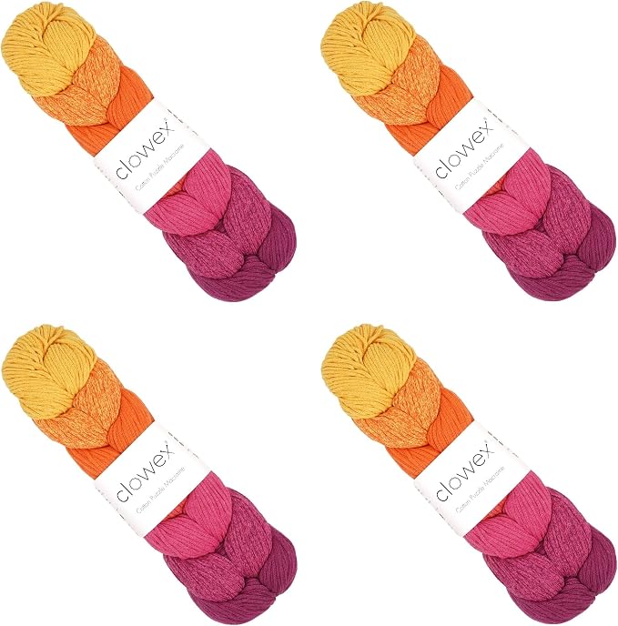 7 Colored Gradient Braided Cotton Macrame Cord, 2.5mm x 273 yds x 4 Balls Variegated Artisan Macrame Yarn, Rainbow Craft Cord, Multicolor Macrame Rope for Crocheting and Knitting (N9, 4 Balls) by clowex
