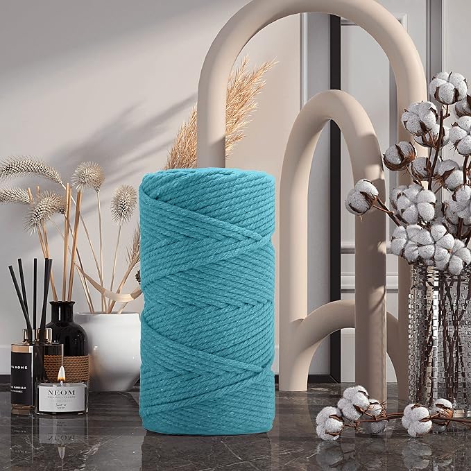 Macrame Cotton Cord 5mm x 109 Yards, ZUEXT 100% Natural Handmade Colorful 4 Strands Twisted Braided Cotton Rope for Wall Hanging Plant Hangers Gift Wrapping Tapestry DIY Crafts(5mmx100m, Light Blue) | 100% Natural Handmade, 4 Strands Twisted Cotton Rop... - Image 3