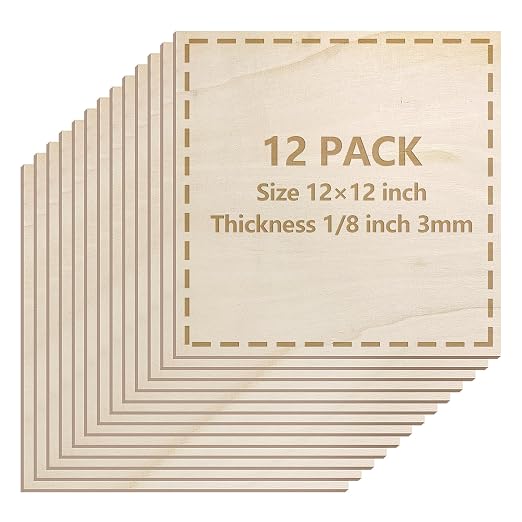 12 Pack Basswood Sheets 1/8 inch, 3mm Basswood for Laser Cutting, 12 x 12 inch Wood Slabs for Crafts, DIY Architectural Models Making, Wood Engraving, Staining by LeShang