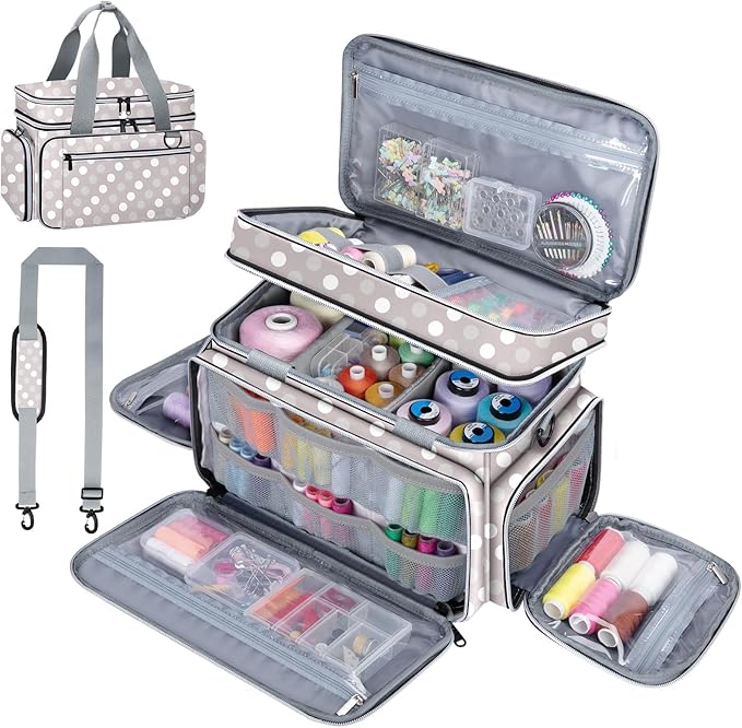 Anitor Sewing Supplies Organizer, Double Layer Sewing Storage Organizer | Two Detachable Dividers, Large Travel Sewing Bag Organizer with Shoulder Strap for Accessories (Bag Only) by Anitor
