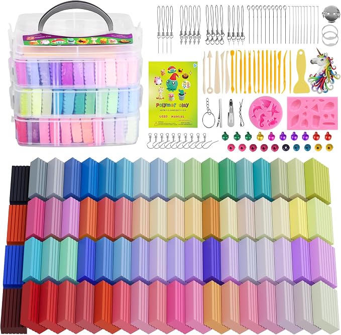 Cyajm 72 Colors Polymer Clay Kit, DIY Jewelry Crafts Gifts for Beginners | oven bake clay kit, soft and easy to use. Create jewelry, miniatures, crafts. Creative gift for adults and beginners. by CyAJM