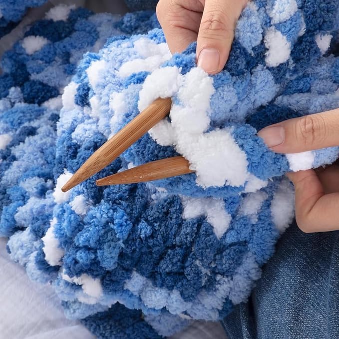 BALAPET Tie Dye Chunky Chenille Yarn for Crocheting & Knitting, Soft Fluffy Kitting Yarn Set, Multi Color Plush Yarn for Handcrafts Weaving Making Blankets (8, Sea Blue) - Image 6