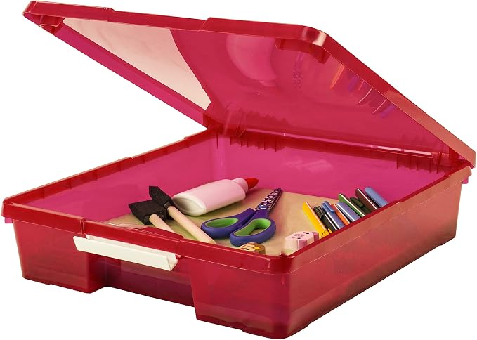 Storex Classroom Craft Project Box – Stacking Plastic Organizer Fits 12x12 Scrapbooking Paper, Red, 5-Pack (63204U05C) - Image 7