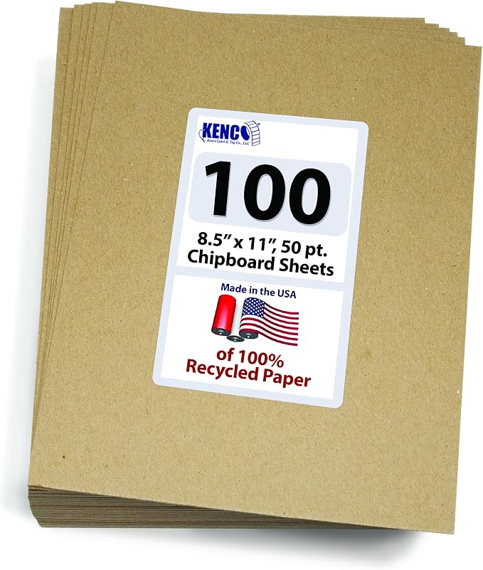 Chipboard Sheets 8.5" x 11" - 50 Sheets Per Pack Heavy Weight 50 Point Chip Board for Crafts and Backers -Great Alternative to MDF Board, Cardboard Sheets - Made in the USA (2) by KENCO