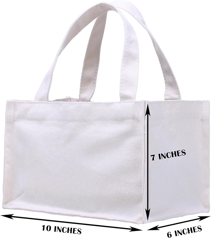 10" x 7" x 6" Small Canvas Tote Bags Personalized Mini Gift Bag DIY Crafts Blank ReuseableTote Bags Bulk - Image 2