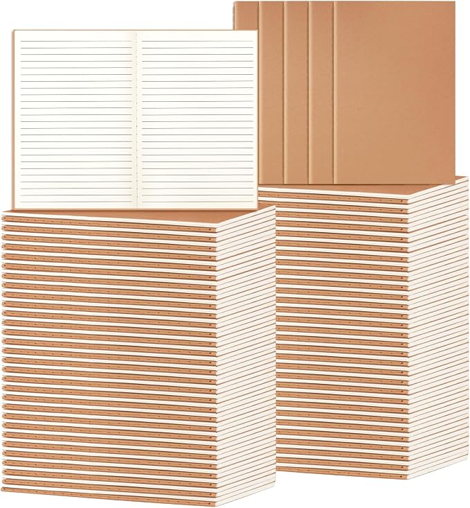 100Pack A5 Lined Kraft Notebooks Bulk, 8.3x5.5 Inches, Journaling Notebooks | Soft Cover Composition Notebook, 30 Sheets/60 Pages Travel Journal Notebooks Set for Work, School, Writing by ALKALO