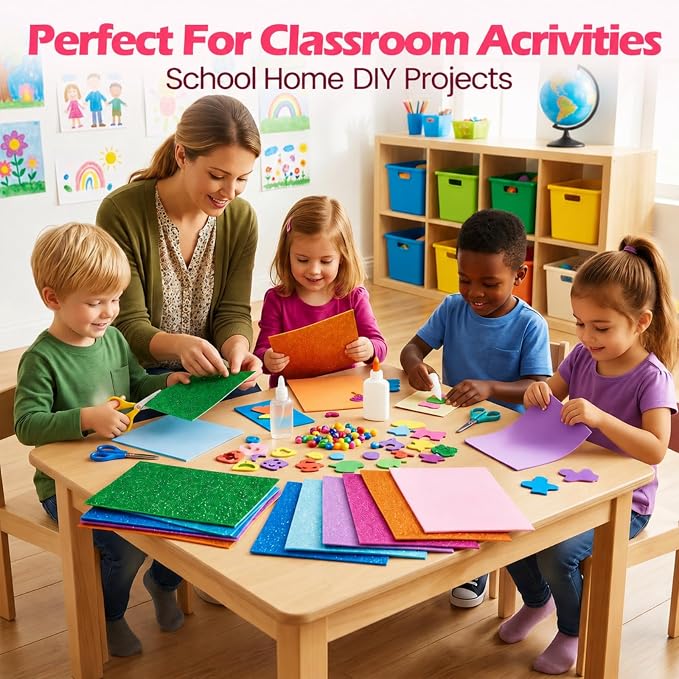 Pangda 100 Pcs 9 x 12 Inch EVA Craft Foam Sheet Crafts, 10 Glitter Colors | 2mm Thick Sheet Craft, Colorfed Crafting Handicraft Paper Set, for DIY Arts Scrapbooking School Classroom Project Supplie - Image 3