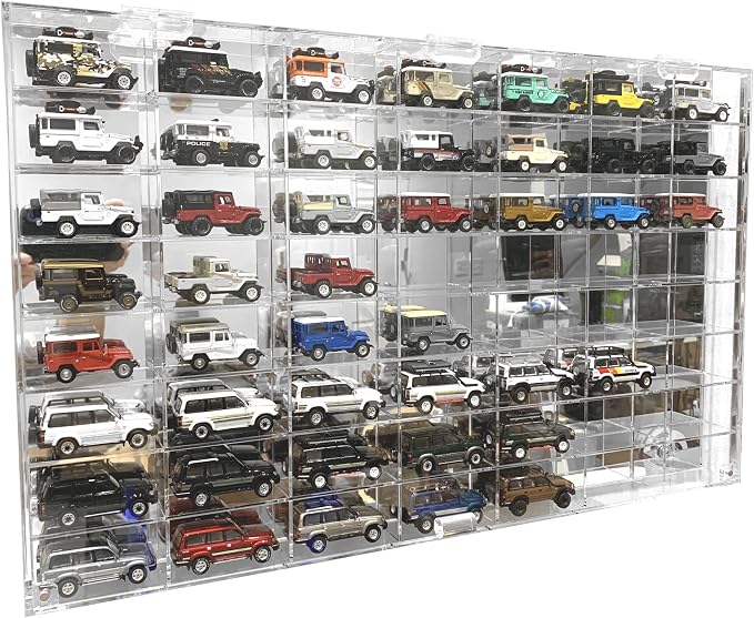 Clear Display Case Wall Cabinet for Hot Small Toy Wheels 1/64 Scale Matchbox Toy Cars Collection Storage Display (56 Slots, 24" X 14") by Display+Accessories