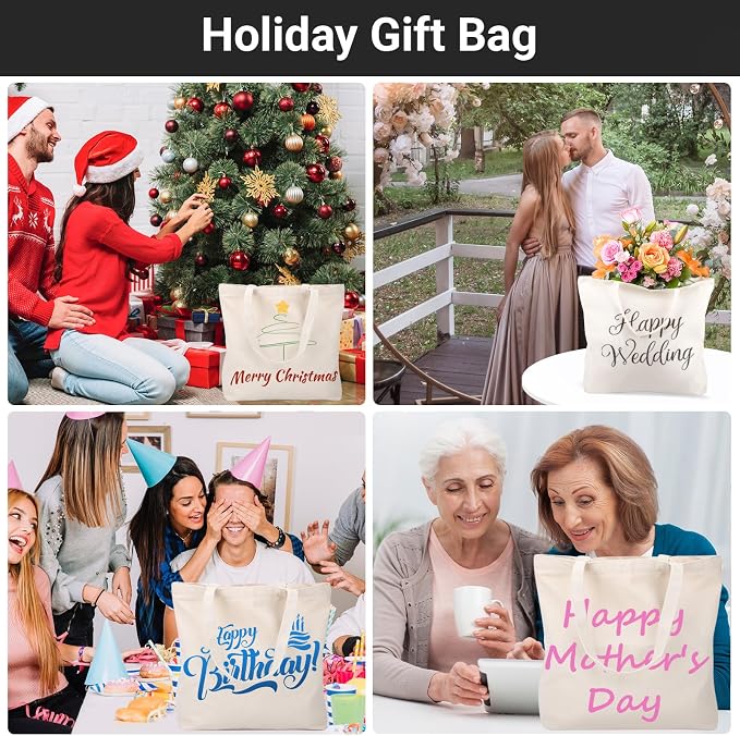 Segarty Canvas Tote Bag, 6 Pack Cotton Heavy Duty Handy Reusable Washable Grocery Shopping Cart Trolley Bags Folding Economical with Handles for Women Home Kitchen Markets - Image 2
