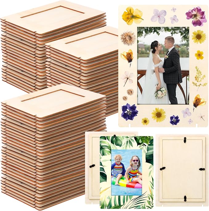 200 Pack DIY Wooden Picture Frames for Crafts for 4 x 6 Inch Photos Unfinished Solid Wood Photo Picture Frames for Crafting DIY Painting Birthday Wedding Birthday (Rectangle) by Geelin