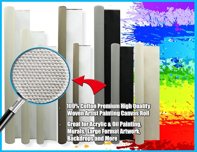 Canvas Rolls for Painting Large Blank Canvas Fabric by the Yard. 84"x6 Yd (18 Ft) 13oz Primed Artist Canvas Roll- Cotton Duck, Unstretched Cloth, Quality Fabric for Painters, SDK Murals, Backdrops - Image 2