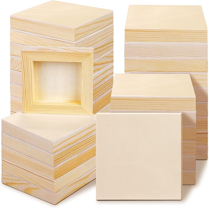 Aodaer 32 Pack Wood Panels 4 x 4 Inch Wooden Panels Canvas Unfinished Craft Wood Boards Panel for Art Crafts Acrylic and Oil Painting Pouring DIY Projects by Aodaer