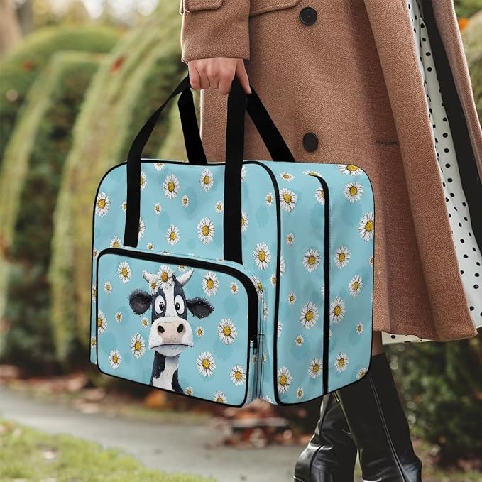 Sewing Machine Dust Case Large Capacity Appliance Storage Case Universal Portable Travel Tote Bag Versatile Sewing Machine Organizer Bag, Cow Daisy Blue - Image 3