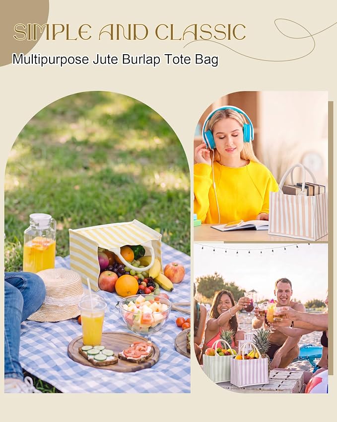 12 Pcs Burlap Tote Bag Mini Jute Reusable Bag with Handles Small Blank Canvas Gift Waterproof for Wedding Beach DIY - Image 5