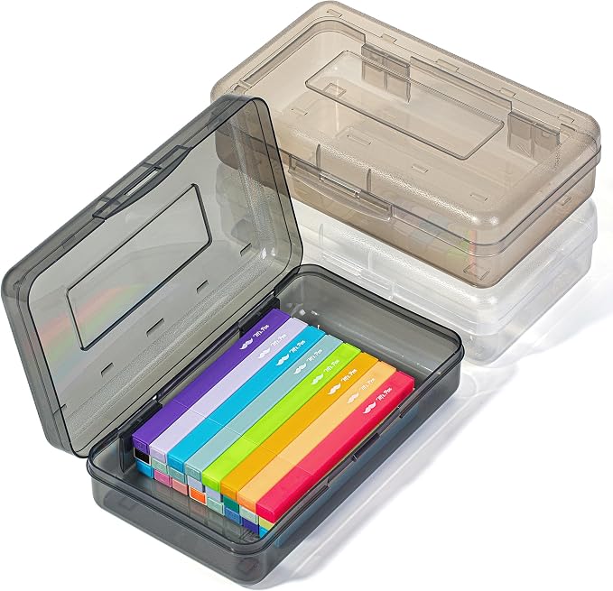 Mr. Pen- Clear Pencil Boxes, 3 Pack, Grey Shades, Snap-Tight Lid | Plastic Pencil Box Organizer, 7.9"x4.5"x2.4" by MrPen